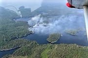 Aerial photo of the Spice Lake Fire in the BWCA where Forest Service officials are working on a public safety plan.