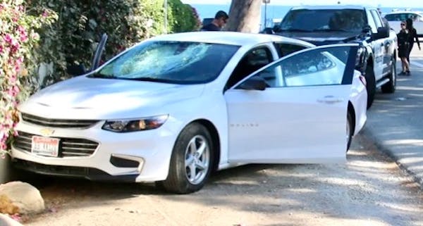 Derrick John Thompson was driving this car when he hit and permanently injured a pedestrian in 2018 in Montecito, Calif. He was sentenced to eight yea
