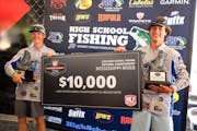 Zach Piescher, left, and Cole Semler, students at Cambridge-Isanti High School, won the High School Fishing National Championship on the Mississippi R