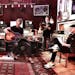 Tom Fugleberg (far left) and Brian Kroening (holding guitar) got together with collaborators at Drum Farm Studio in rural Menomonie, Wis.
