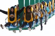Riders on Steel Venom, an inverted impulse roller coaster, reach speeds of 68 miles an hour at Valleyfair May, 13, 2016, in Shakopee, Minn.