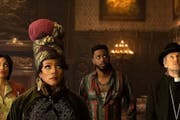 From left, Rosario Dawson, Tiffany Haddish, LaKeith Stanfield and Owen Wilson scare up laughs (and grief) in “Haunted Mansion.”