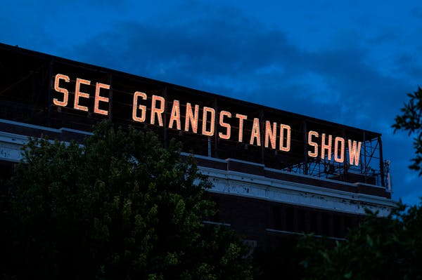 The grandstand sign at the Minnesota State Fair in 2022.