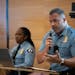 Minneapolis Police Chief Brian O’Hara, left, and Cmdr. Yolanda Wilks attend a community engagement session on the use of force on Aug. 15 in Minneap