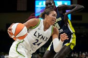 Lynx forward Napheesa Collier drove the lane to the basket as Dallas center Awak Kuier defended in the second half Thursday.
