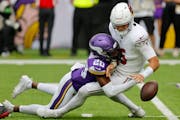 Vikings safety Jay Ward’s strip sack of Cardinals quarterback Clayton Tune led to a touchdown Saturday.