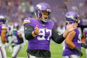 Vikings defensive tackle Harrison Phillips, seen warming up before the preseason game against the Cardinals on Aug. 26 at U.S. Bank Stadium, gave away