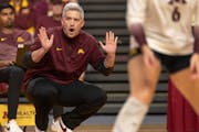 Keegan Cook reacted on the sidelines during the Gophers loss to Texas last week. The Minnesota volleyball coach is feeling a fresh urgency just four m