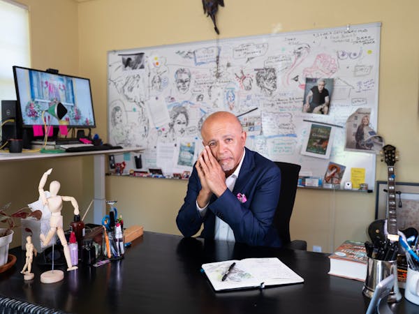 Author Abraham Verghese tracked the many characters in his new novel “The Covenant of Water” on a white board in his living-room-turned-office.