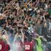 Loons players took to the Wonderwall stands after scoring late to tie the game 1-1 on Saturday at Allianz Field