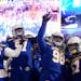 South Dakota State players celebrated a victory over Montana State in the FCS semifinals on Dec. 17, 2022.