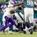 Vikings quarterback Kirk Cousins (8) fumbled the ball in the third quarter on Thursday against the Philadelphia Eagles. Cousins was only sacked twice,