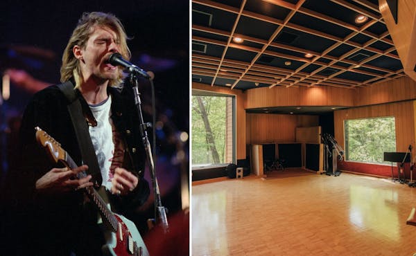 Kurt Cobain, left, holed up at Pachyderm Studios in February 1993 to make Nirvana’s “In Utero” album.