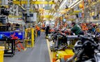 An assembly area for the Ford F-150 Lightning, an electric pickup, in Dearborn, Mich., April 4, 2022. A battle between Detroit carmakers and the UAW, 