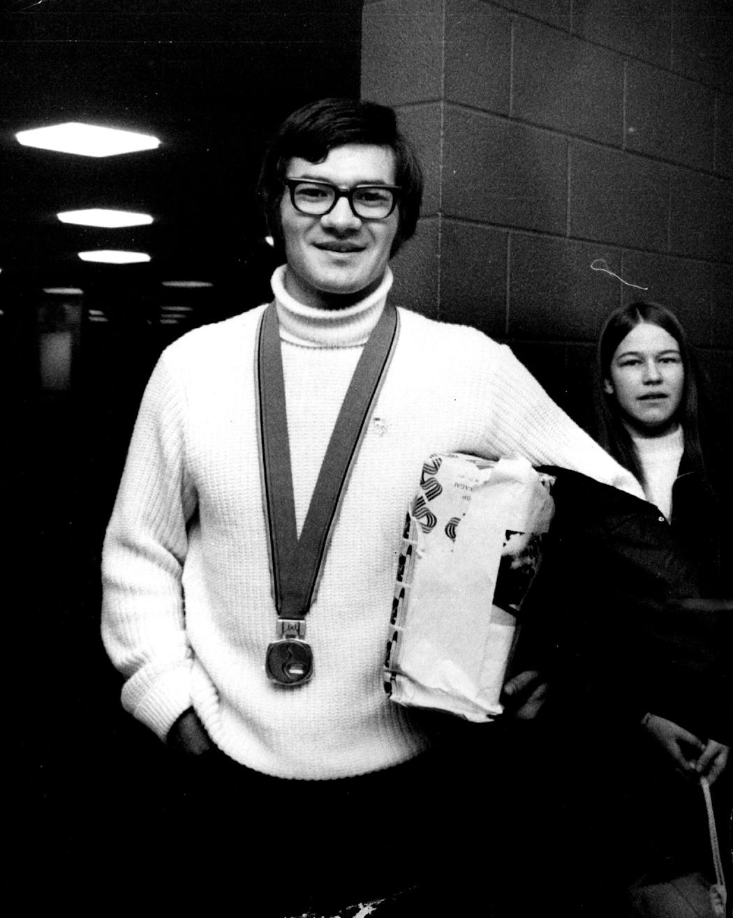 February, 1972: Henry Boucha with his Olympic silver medal.