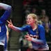 Mabel-Canton’s Kinley Soiney (23) celebrated a point with Hope Erickson during the Class 1A state tournament last season. They are part of a 17-1 te