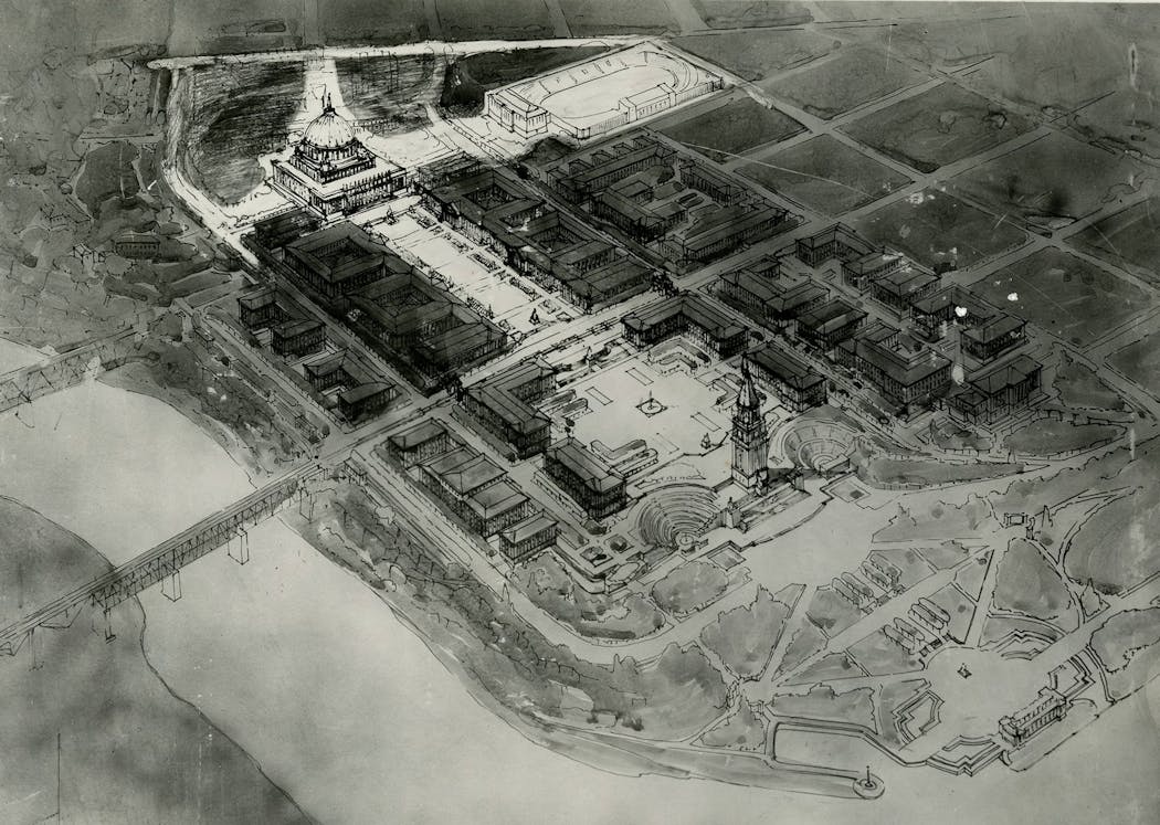 Cass Gilbert’s original plan for the University of Minnesota Mall.