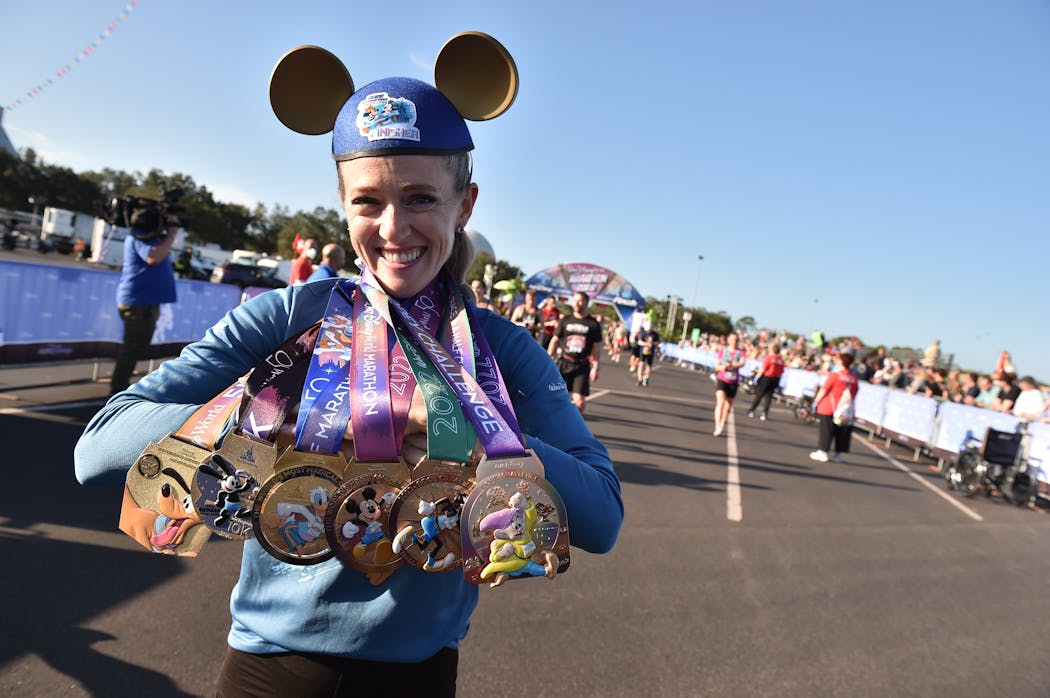 Brittany Charboneau after winning all the races at the Walt Disney World Marathon Weekend Dopey Challenge in 2022.