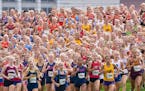 377 runners compete in the Girls’ Championship 5K race during the Roy Griak Invitational cross country meet Friday, Sept. 22, 2023, at Les Bolstad G