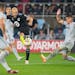 Minnesota United forward Teemu Pukki attempted a shot on goal in front of St. Louis City defender Jakob Nerwinski in the first half Saturday.