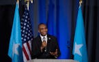 Somali Prime Minister Hamza Abdi Barre during his hourlong address to a crowd of about 1600 in a ballroom at the Doubletree Hotel in Bloomington late 