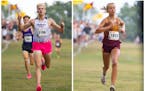 A runner from Kansas, Clay Shively, beat Sam Scott of Minneapolis Southwest to the finish line in the boys championship race at the Roy Griak Invitati