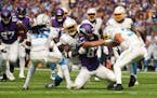 Tight end T.J. Hockenson had the ball ripped out of his hands in the first quarter against the Chargers for the Vikings’ seventh lost fumble of the 