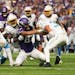 Tight end T.J. Hockenson had the ball ripped out of his hands in the first quarter against the Chargers for the Vikings’ seventh lost fumble of the 