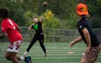 Will Grunnet, 12, throws the ball during Cleveland McCoy’s “Quarterback School” on Sunday, Sept. 24, 2023 in Osseo, Minn.