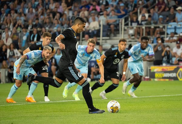 Minnesota United midfielder Emanuel Reynoso scored on a penalty kick against Colorado on Aug. 30 at Allianz Field. He is listed as questionable for Sa