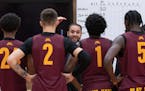 Gophers men’s basketball coach Ben Johnson gives instructions to his team during practice Tuesday September 26,2023 in Minneapolis, Minn.