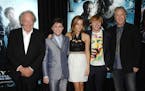 FILE - Michael Gambon, from left, Daniel Radcliffe, Emma Watson, Rupert Grint and Alan Rickman attend the premiere of “Harry Potter and the Half Blo