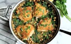 Braised dishes like Lemon Garlic-Braised Chicken Thighs with Chickpeas and Spinach make mealtime a breeze.