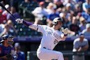 OF Nolan Jones (22), seen in Denver on Tuesday, is one of two rookies whose play has been a bright spot for the National League-worst Rockies.