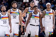 Minnesota Timberwolves Mike Conley (10), Karl Anthony-Towns (32), Rudy Gobert (27) Anthony Edwards (1) and Jaden McDaniels (3) Sunday, March 2, 2023, 