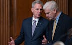 House Speaker Kevin McCarthy spoke to Majority Whip Tom Emmer after the House approved a 45-day funding bill to keep federal agencies open. The measur