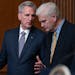 House Speaker Kevin McCarthy spoke to Majority Whip Tom Emmer after the House approved a 45-day funding bill to keep federal agencies open. The measur