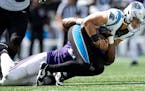 D.J. Wonnum had one of five sacks of Panthers quarterback Bryce Young on Sunday.