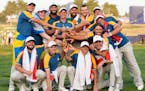 Europe’s Team Captain Luke Donald, center, and team members lifted the Ryder Cup after winning the trophy by defeating the United States 16½ to 11�