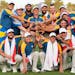 Europe’s Team Captain Luke Donald, center, and team members lifted the Ryder Cup after winning the trophy by defeating the United States 16½ to 11�