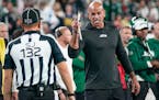 Jets coach Robert Saleh shouted at an official during the second half of Sunday night’s game vs. the Chiefs.