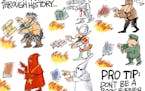 Editorial cartoon: Book burners through history