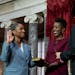 Vice President Kamala Harris, right, swears in Laphonza Butler, D-Calif., left, to the Senate to succeed the late Sen. Dianne Feinstein during a re-en