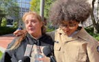 Marsha Fugett with her daughter Tamya Gayton outside the Hennepin County Government Center on Tuesday. The family attended the sentencing of an Oakdal