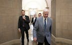 House Majority Whip Tom Emmer walks to the speaker’s office on Capitol Hill on Tuesday, the day representatives voted to oust Kevin McCarthy from th
