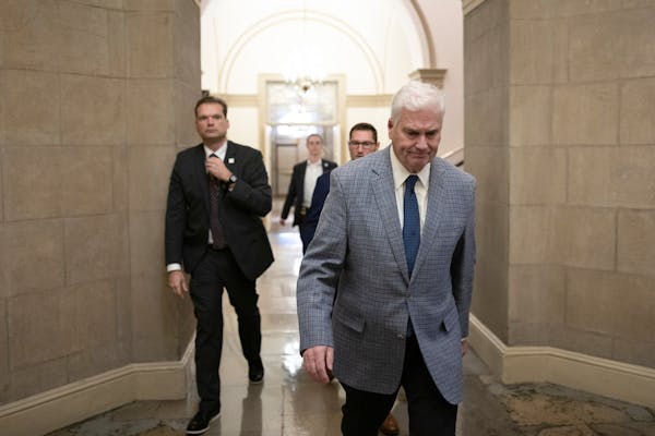 House Majority Whip Tom Emmer (R-Minn.) walks to the office of the Speaker of the House on Capitol Hill in Washington, Tuesday, Oct. 3.