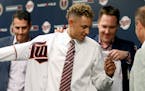 Minnesota Twins chief baseball officer Derek Falvey, left, with No. 1 overall pick Royce Lewis in 2017.