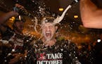 Game 2 starter Minnesota Twins starting pitcher Sonny Gray was doused in beer and champagne in the Twins locker room after their win.