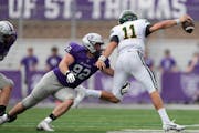 Defensive lineman Joey Fitzgerald (92) has made 15 tackles for the Tommies this season.