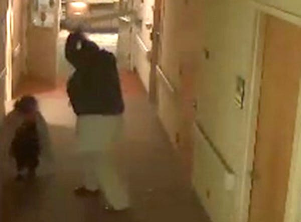 A still from surveillance video of a patient attacking a nurse at St. John’s Hospital Nov. 2, 2014.